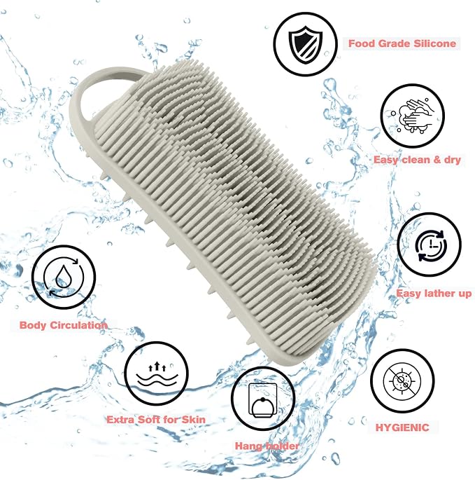Silicone Body Scrubber, Loofah for Women, Shower Cleaner Scrub Body Brush | Gentle Exfoliating Shower Bath Brush, Rubber Body Wash Deep Cleaning & Exfoliator & Massage, Travel-Friendly for Bathroom