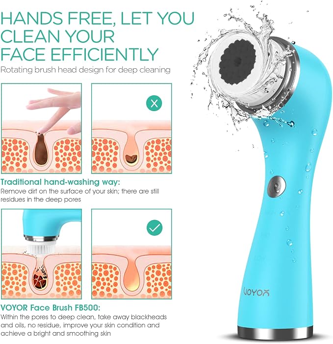 VOYOR Electric Body Brush Back Scrubber for Shower - Facial Cleansing Brush Rechargeable, Spin Face Brush Waterproof 5-in-1 Body Brush Set for Deep Skin Cleansing