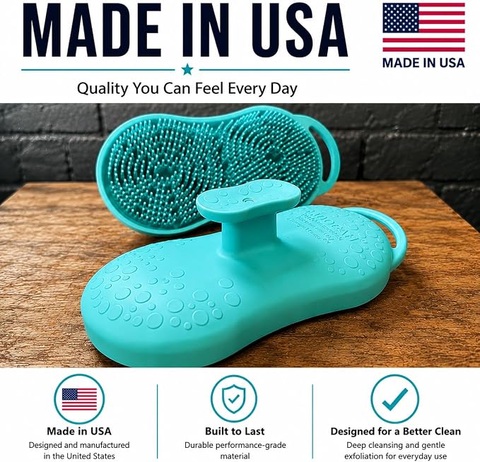MOOFAH™ Body Scrubber- Deep Cleansing, Gentle Exfoliation for Smoother Skin, Soft-Touch Bristles, Made in USA by Chicago Comb, Easy Rinse, Quick-Dry (Aqua)