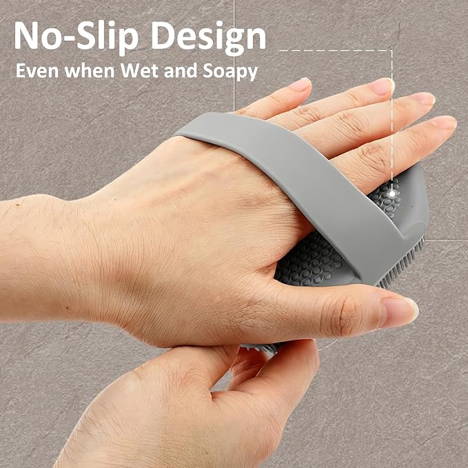 2 Pack Back Scrubber for Shower, Long Handle Silicone Body Brush, Exfoliating Shower Scrubber Brush with Non-Slip Grip, Back Scrubber for Men & Women, Grey+Black