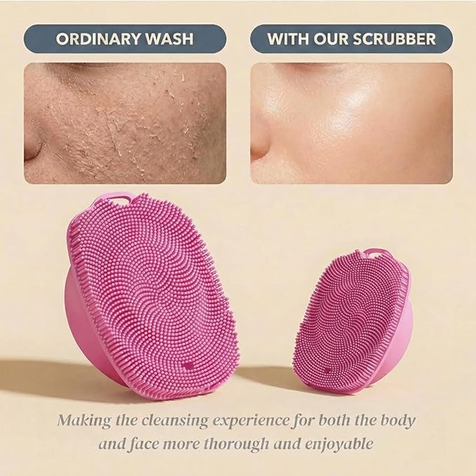 Soft Silicone Body Scrubber, Face Scrubber Silicone, Gentle Texture Exfoliating Body Scrubber for Men and Women On Sensitive Skin, Back Large Suction Cup for Easy Dry and Store (Pink)