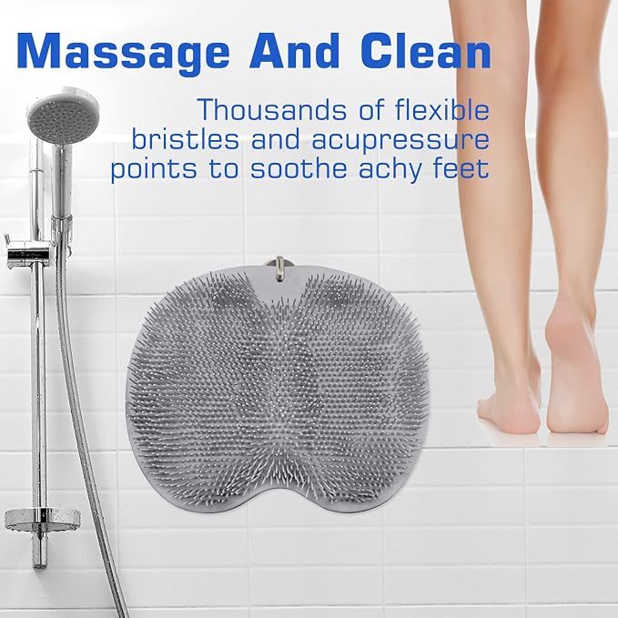 2PACK Shower Foot Scrubber Mat Back Washer Back Exfoliating Bath Wash Pad Wall Mounted Slip Suction Cups Foot Scrubber for Use in Shower Cups Foot Cleaner for Men and Women