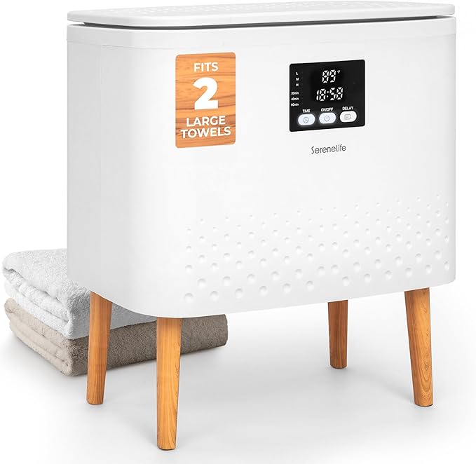SereneLife Rectangular Towel Warmer Bucket, Large Capacity Blanket and Towel Warmer for Bathroom, Single-Touch Control, Energy-Efficient Design with Auto Shut-Off, 20L Capacity, White