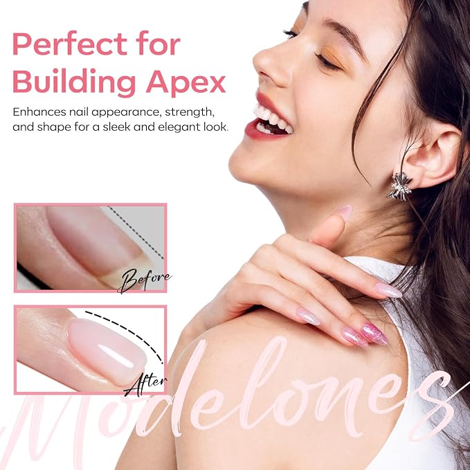 modelones Milky Pink Builder Nail Gel Rubber Base Coat Soap Nails | Soft Pink Strengthener for Thin Brittle Nails Self-Leveling Apex Building Strong Adhesion Extension Long Lasting U V Manicure