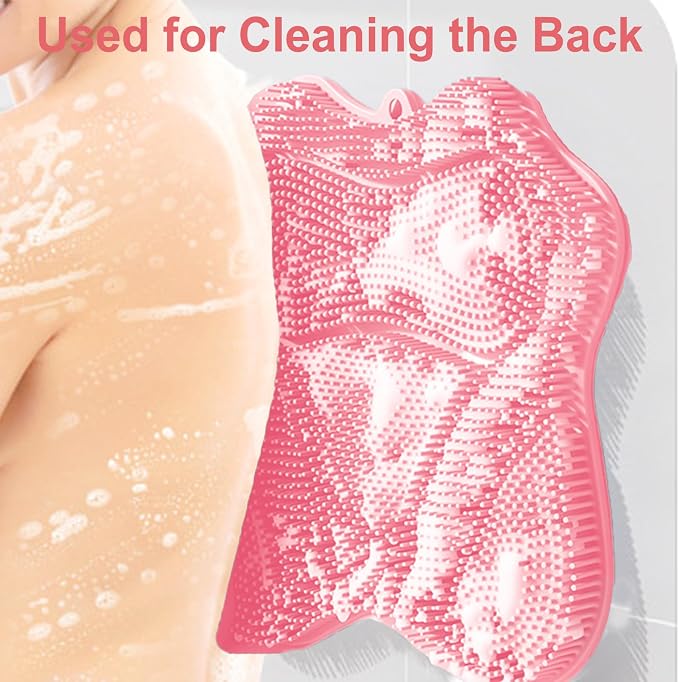 Shower Foot Scrubber, Shower Foot and Back Scrubber with Suction Cups, Shower Silicone Foot Washer for Exfoliating Massage（Pink）