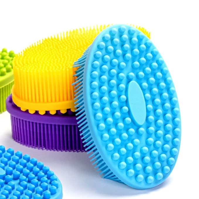 Premium Sensory Brush for Kids or Autism,Soft Silicone Body Scrubber,2 in 1 Sensory Room Occupational Therapy Sensory Brushes,Silicone Loofah,Pets Shower Brush Bath Brush Shampoo Brush(Big Oval-Blue)