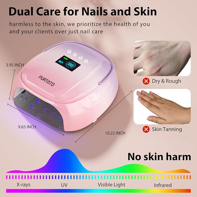 Purtato Cordless Rechargeable UV Nail Lamp, UV Light for Gel Nails with 4 Timer Settings, 126W Professional Fast Curing Nail Dryer for Gel Polish for Salon or Home (Purple&Pink)