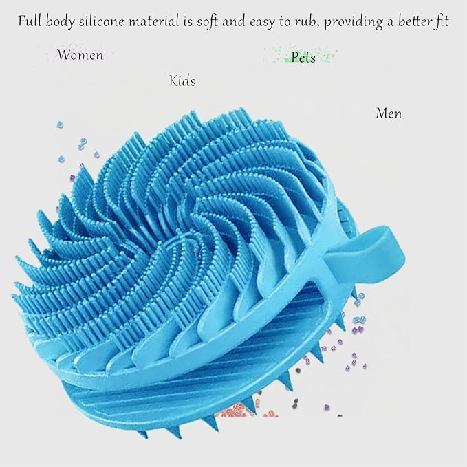 Double-Sided Silicone Body Scrubber Shower Bath Brush（Blue） | Handheld Cleansing Skin Brush for Sensitive Kids Women Men All Kinds of Skin