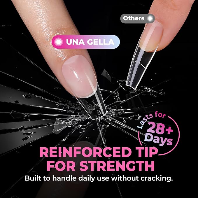 UNA GELLA Soft Gel Medium Coffin Nails Tips, 510Pcs 15 Sizes Pre-Buffed Full Cover False Nails, No File Needed Inner Matte Gel Tips, Clear PMMA Soak Off Acrylic Nail Extensions for DIY Nail Art