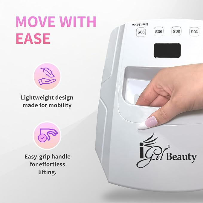 iGel Beauty Hybrid - X Nail Lamp – 48W UV/LED Nail Dryer, Wireless Rechargeable, Smart Timer, Removable Tray, Cordless Gel Nail Lamp for Manicure Pedicure