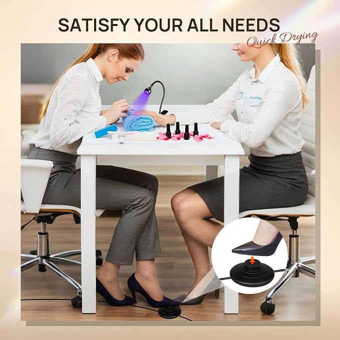 AORAEM UV LED Nail Lamp, Quick Drying UV Light for Gel Nails | LED Nail Cure Lamp, Flash Cure Light with Black Gooseneck and Clamp for Gel Nails, Foot Control, Black