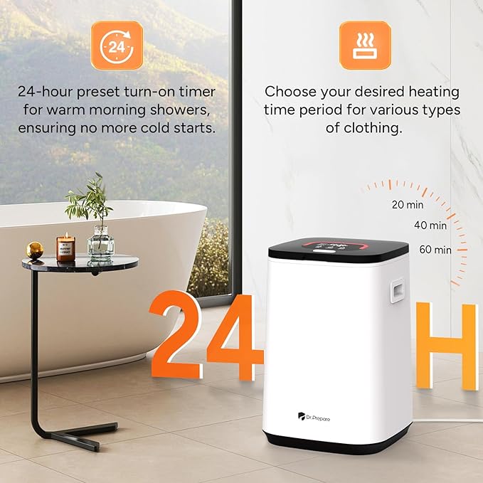 DR.PREPARE Towel Warmer for Bathroom, Luxury Towel Warmer Bucket with LED Display, 3 Timer Settings, Auto Shut Off, Child Safety Lock, 4 Hooks, Large Warmer for 2 Towels, Bathrobes, Blankets, PJ's