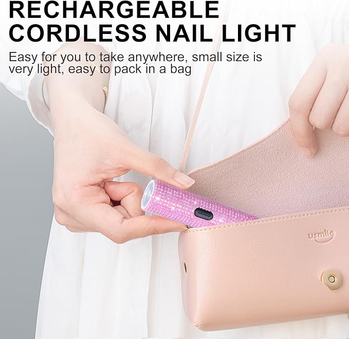 Handheld UV Light for Gel Nails, Pink Diamond Gel Light for Nails Cordless Nail Lamp with LCD Display Fast & Even Curing for All Gel Types Rhinestone Glue Decoration DIY at Home Salon, Travel