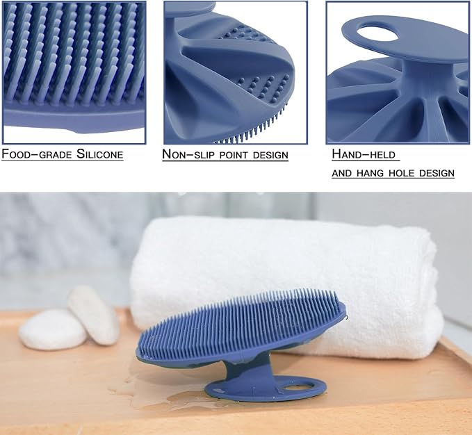 INNERNEED Silicone Body Cleansing Brush Exfoliating Scrubber, Dark Blue | Gentle Massage, Deep Clean, Hygienic Shower Scrub Brush Soft Bristles for All Skin Types, Easy to Hold