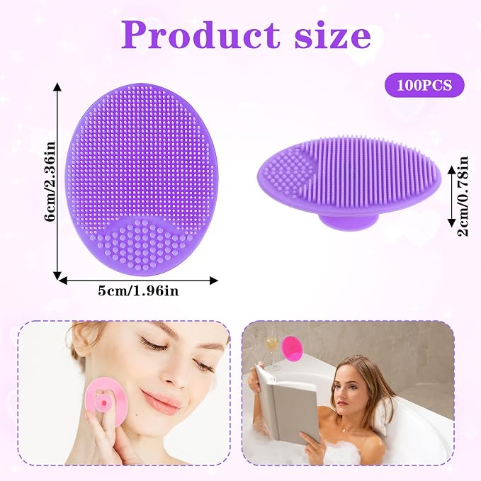 100 Pack Facial Cleansing Brush Face Scrubber Face Exfoliator Exfoliating Brush Soft Silicone Scrubber Handheld Wash Scrub Pad Tool for Deep Cleaning Pore Blackhead Delicate Dry Skin Care Women