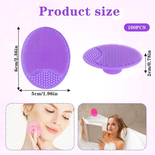 100 Pack Facial Cleansing Brush Face Scrubber Face Exfoliator Exfoliating Brush Soft Silicone Scrubber Handheld Wash Scrub Pad Tool for Deep Cleaning Pore Blackhead Delicate Dry Skin Care Women
