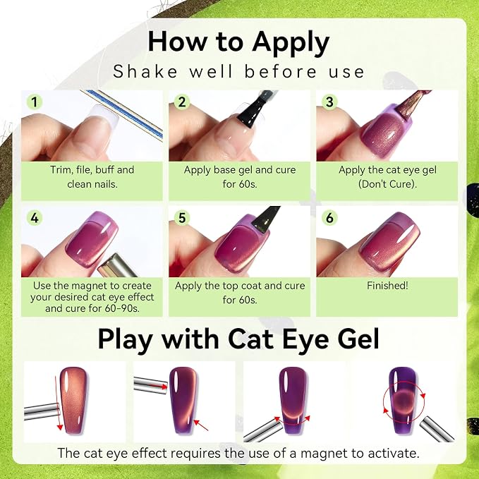 Makartt Cat Eye Gel Nail Polish - 10ml Premium Holographic Magnetic Gel with Magnet Stick, Shimmery Galaxy Effect, Long-Lasting Soak Off UV for Salon & Home DIY - Kiwi Green