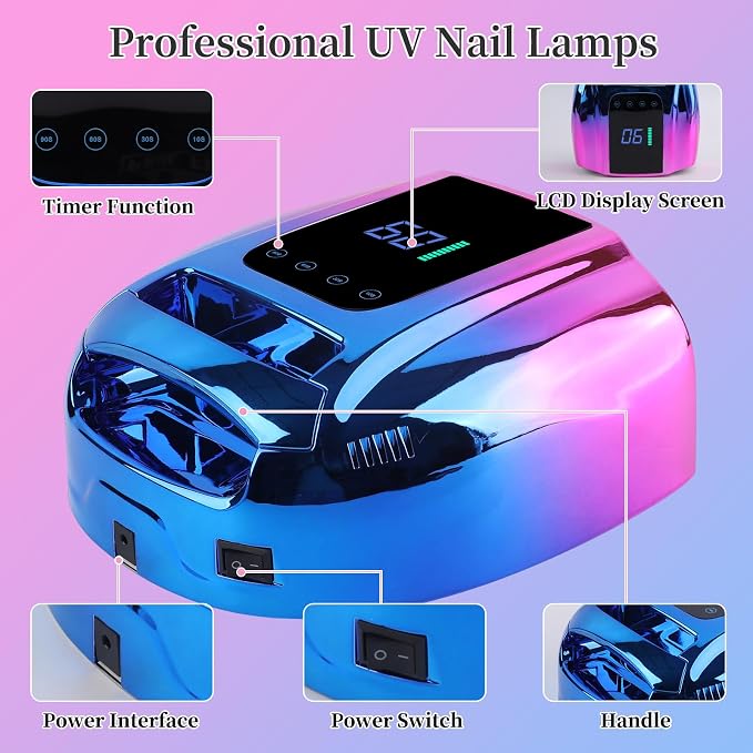 96W Rechargeable UV LED Nail Lamp, Portable Cordless UV Light for Nails with LCD Display Auto Sensor, 4 Timer Setting and Smart Sensor Nail Dryer,Nail Cure Light with Removable Bottom (Blue)