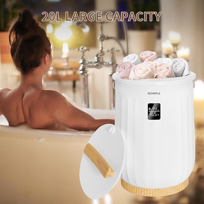 Hot Towel Warmer for Bathroom Luxury Bucket Towel Heater, 20L Large Capacity Spa Blankets Warmers, Safety Lock Design, 5 Fragrance Discs, Auto Shut Off, Fit up to Two 40"X70" Oversized Towels