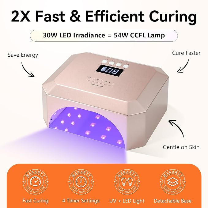 Makartt Professional UV LED Nail Lamp for Gel Nails, Salon Home DIY Use | Rechargeable 30W Nail Light with 39 LEDs Large Space 2600mAh Battery 4 Timers Auto Sensor Fast Curing for Salon, Rose Pink