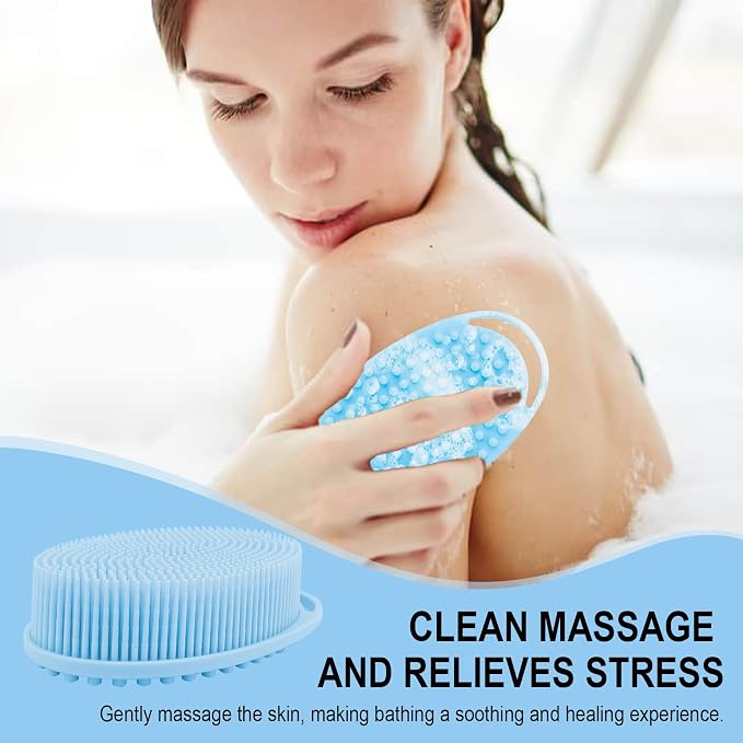 Soft Silicone Body Scrubber, 2 PCS Exfoliating Silicone Loofah, Body Scrubber Shower Brush Exfoliating and Massage 2 in 1, Bath Shower Brush for Cleaning Sensitive Skin Kids Women Men, Lather Well