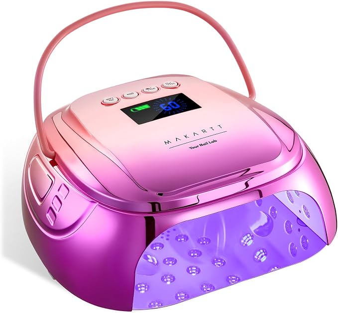 Makartt Professional UV Nail Lamp with Handle 30W Rechargeable Nail Dryer | Cordless Nail Light with 45 LED Beads 4 Timers LCD Auto Sensor Fast Curing Gel Polish for Home DIY Salon, Gradient Purple