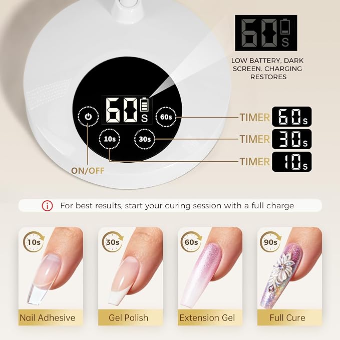 AORAEM UV LED Nail Lamp, Rechargeable Gooseneck Lamp for Gel Nails | Quick Dry LED Nail Light Bueaty Dryer with 4 Timers & Auto Sensor, Professional Flash Cure Light for Gel Nails Home DIY 12W