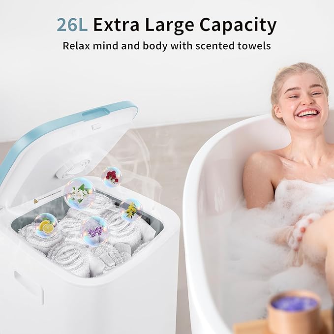 Towel Warmer for Bathroom, 26L Luxury Towel Warmer Bucket with LED Display, 3 Heating Modes, Delay Time Up to 24 Hours, Child Lock, Hot Towel Heater - Sky Blue
