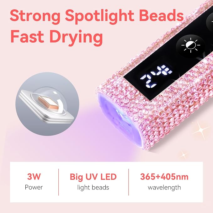 Makartt Handheld UV Nail Light with Painless Mode for Curing Builder Gel | 800mAh Rechargeable UV Light for Gel-X Nail Tips Portable Nail Lamp with LCD Display & 3 Timers Home DIY & Salon, Diamond