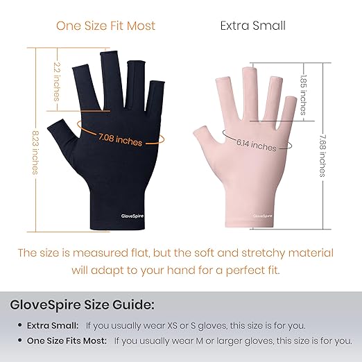 Small Hand UPF50+ UV Gloves for Nails, Thickened, XS, Dusky Rose | Fingerless, Sun & UV Protection, Thickened Stretch Fabric, 2 Sizes for a Better Fit, Included Storage Pouch, Home & Salon Use