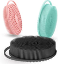 Silicone Body Scrubber 3 Pack Silicone Loofah Exfoliating Body Scrubber Soft Silicone Shower Brush with Handle Double Sided Bath Body Brush for Women Men Cleaning Massage Sensitive Skin, Lather Well
