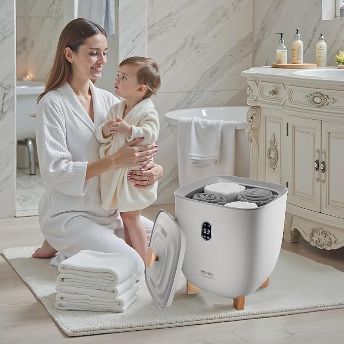 VEVOR Towel Warmers for Bathroom, 25 L Towel Warmer Bucket with Auto Shut Off for Spa Fits up to 5 Oversized Towels, Blankets, Clothes, Bathrobes, PJ's and More, Gray