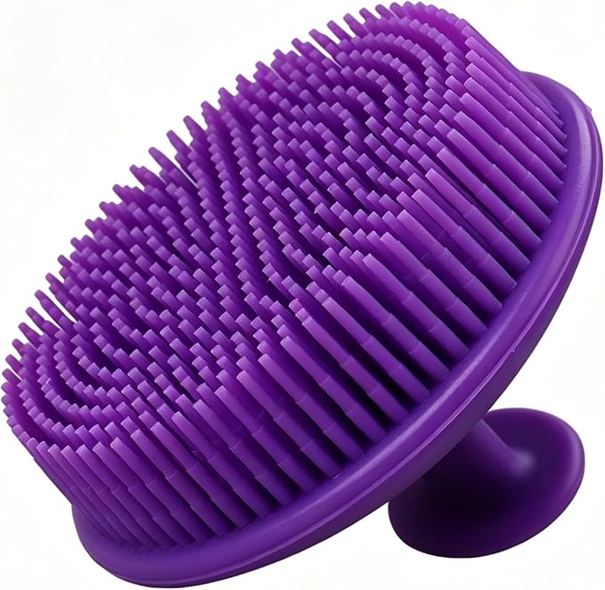Silicone Body Scrubber, 2 in 1 Exfoliating Shower Bath Scrubber, Soft Silicone Loofah for Sensitive Skin, Shower Hair Scalp Massager, Easy to Clean, Lather Well (Purple)