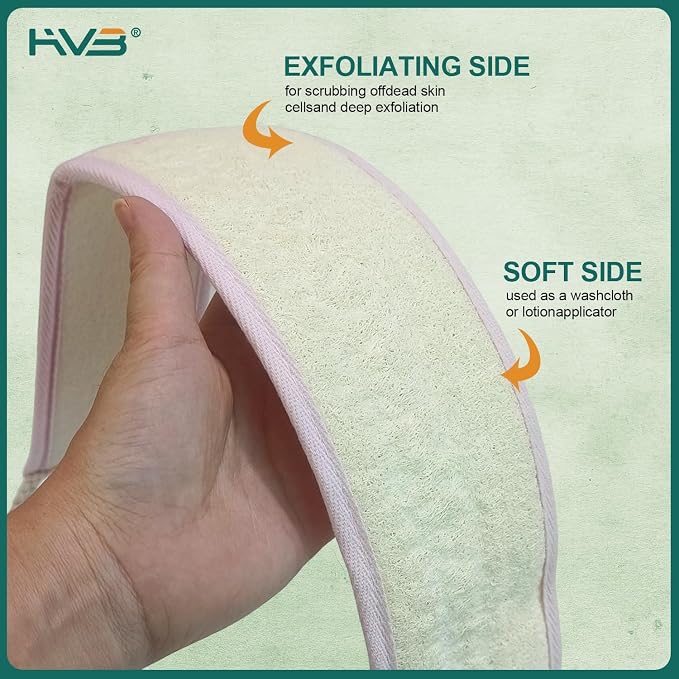HVB Natural Loofah Back Scrubber for Shower, Exfoliating Natural Loofah Back Scrubber, Unisex, Deep Cleanses the Back and Revitalizes Skin – Pack of 2 (1 Box)