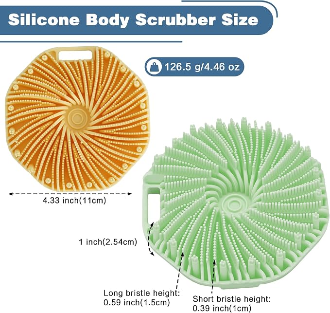 Silicone Body Scrubber, 2 PCS Exfoliating Body Scrubber, Silicone Loofah Bath Brush with Hand Strap, No-Slip Handheld Body Wash Brush Scrubber Shower Cleaning for All Skin Types (Yellow & Mint Green)