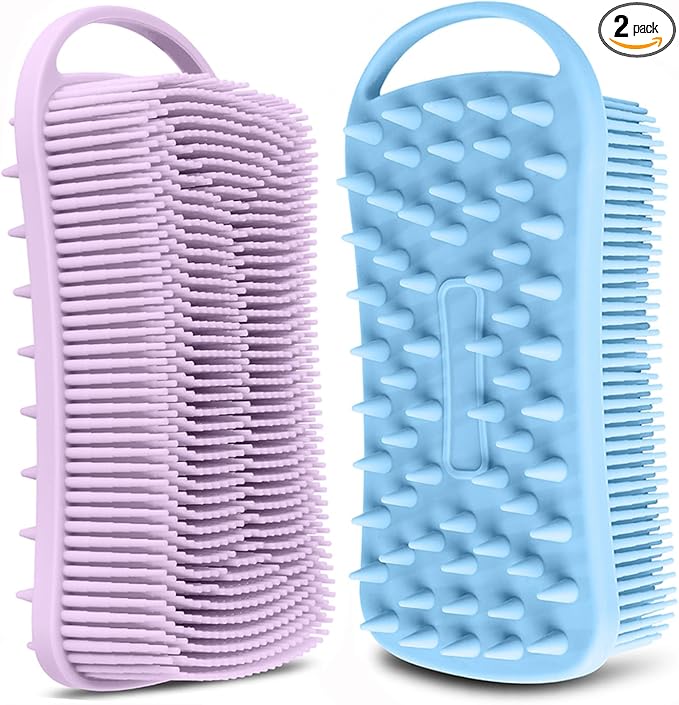 2PCS Silicone Body Scrubber, Loofah for Women, Shower Cleaner Scrub Brush | Gentle Exfoliating Shower Bath Brush, Rubber Body Wash Deep Cleaning & Exfoliator & Massage, Travel-Friendly for Bathroom