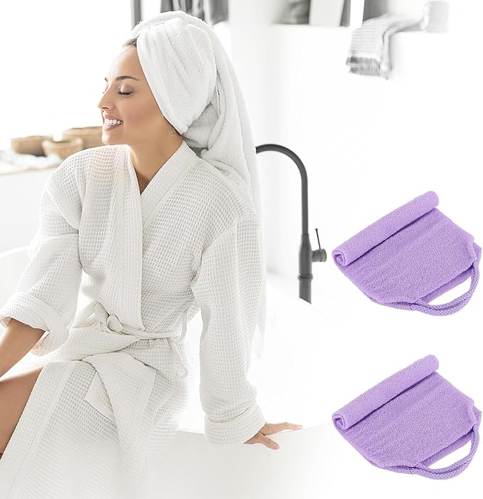 2Pcs Exfoliating Back Scrubber with Handles Body Scrubber Towel for Shower Nylon Back Exfoliator Washcloth Washer for Men Women (Purple)