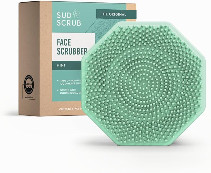 Sud Scrub® Antimicrobial Silicone Face Scrubber, 1 Pack, Gentle Face Exfoliator for Sensitive Skin, Eco Friendly Facial Cleansing Brush, Exfoliating Face Brush for Men and Women (Mint)