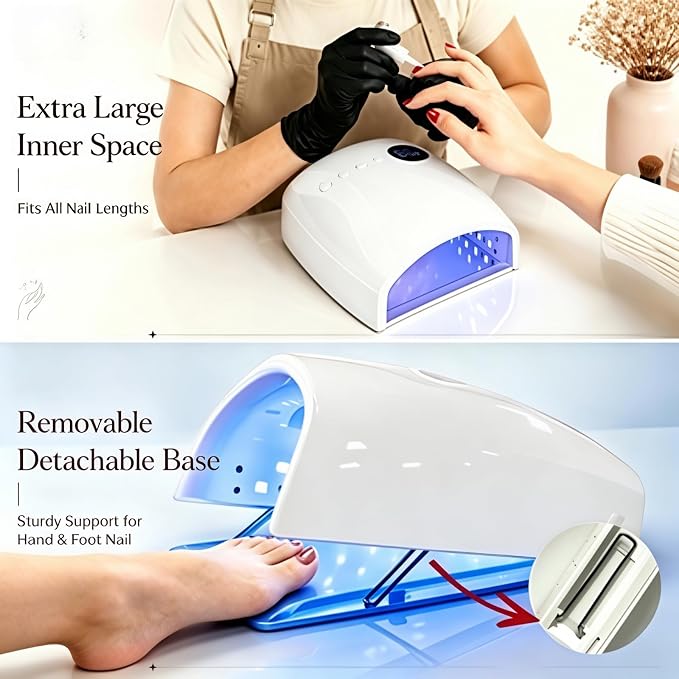 Cordless UV Nail Lamp, 96W UV LED Nail lamp for Gel Polish & Acrylic Nails, Fast Curing Nail Light with 4 Timers, Detachable Base, Auto Sensor, 45 LED Beads, Salon & Home Use (White)