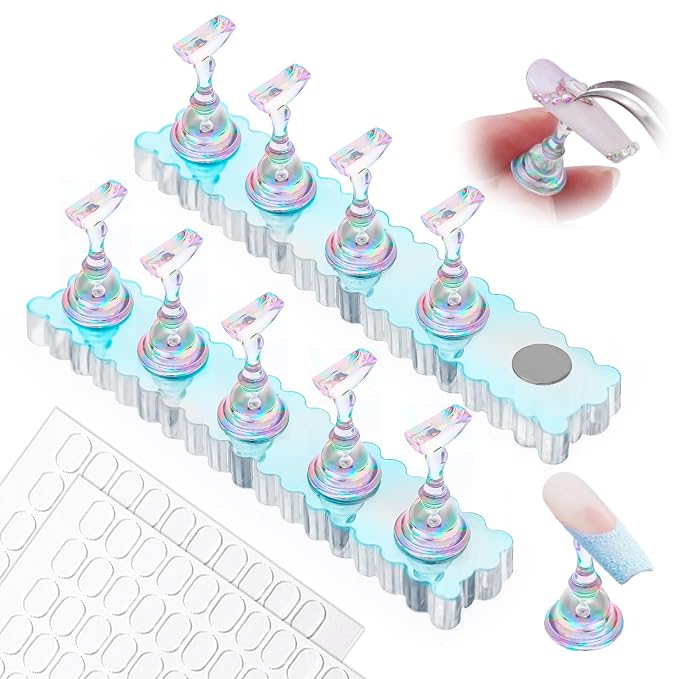 MelodySusie 2-Set Nail Stand for Press Ons Acrylic Base for Practice, Blue | Strong Magnetic, Wider Base, Residue-free Tape, Fit LED/UV Lamps, Nail Tips, For DIY Salon Painting Display, Beginners & Pros