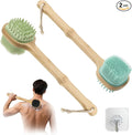 Silicone Back Scrubber for Shower, 2 PCS Silicone Bath Body Brush Loofah with Long Handle, Dual-Sided Shower Brush for Body, Exfoliating Body Scrubber Back Washer for Men Women(Lake Blue +Green)
