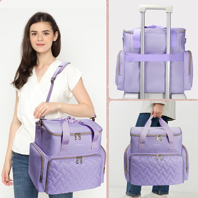 YOREPEK XL Nail Polish Organizer Holds 96 to 100+ Bottles, Lavender Purple | Gel x Nail kit Bag with 2 Removable Pouches Fits Nail Suppiles, UV lamp, Gifts for Manicurist, Women