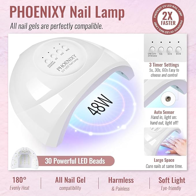 phoenixy Gel Nail Polish Kit with U V Light 64 Pcs Gel Nail Set 45 Colors All Seasons Nail Polish Set Base & 4 Effects Top Coat Manicure Tools Complete Nail Kit Gifts for Women Girls