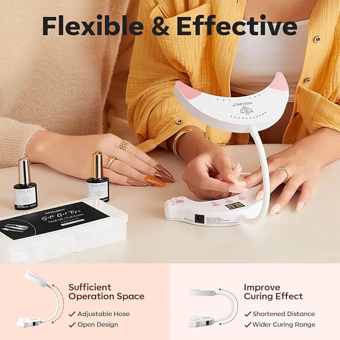 modelones UV Light for Gel Nails, Gooseneck UV LED Nail Lamp White | Professional 48 W Nail Light for Gel Polish with 3 Timers and LCD Display, LED Lamp for Fast Curing Gifts for Women Girls