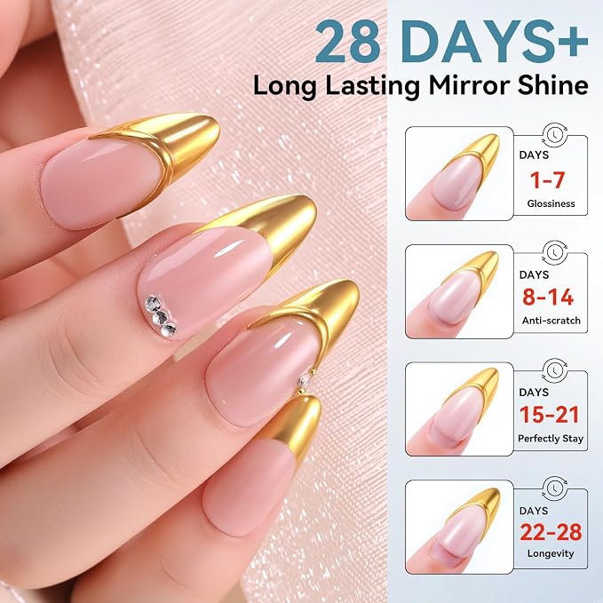 Makartt Gel Top Coat for Chrome Nail Powder 2 Pcs 15ml Clear No Wipe | High Gloss Mirror Shine Top Coat Gel Nail Polish Long Lasting Easy Application, Soak off UV Lamp, DIY Home Salon Art Design