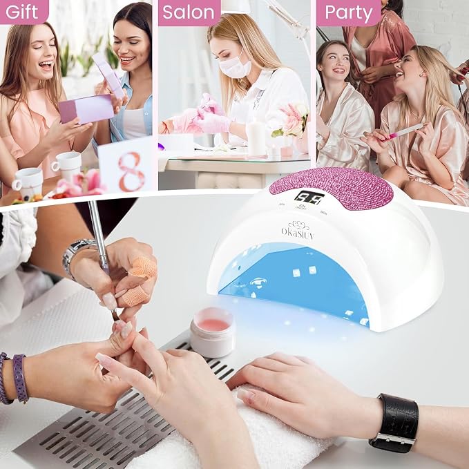 Rechargeable UV LED Nail Lamp with Diamond Design & Touch Control - 3 Timer Settings, Fast Curing for All Gel Polishes, Portable UV Nail Dryer for Professional Salon & Home
