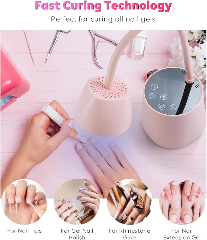 2 in 1 UV LED Nail Lamp for Gel Nails Polish, Flash Cure 27W Cordless Gooseneck Mini Nails Light, Quick Dryer with Timers Smart Sensor Ambient Lighting, Home DIY & Professiona