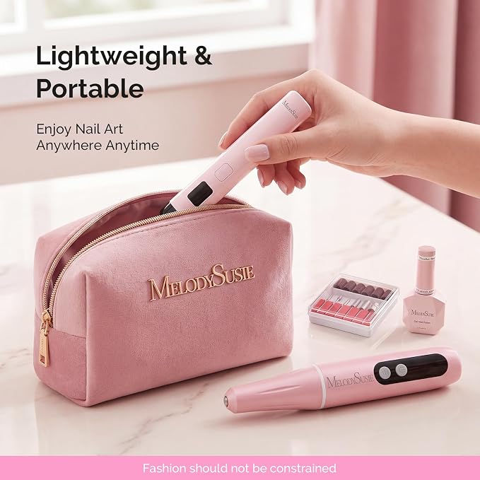 MelodySusie PC90G Cordless Nail Drill & P-Art01R Handheld UV Lamp | Starter Kit for Manicure, Acrylic Nails & Gel Polish, Portable for Home, Salon & Travel, Beginner Essential Set Pink