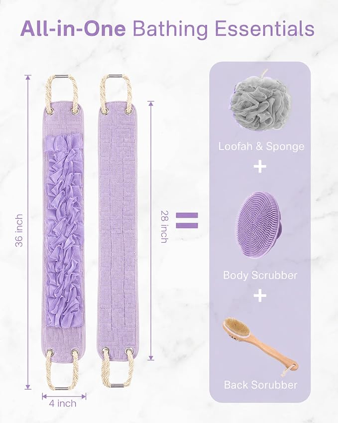 Yiclick Back Scrubber for Shower, Exfoliating Washcloth Towel with Handle, Body Scrubber Exfoliator, Bath Sponge Loofah Luffa, Back Washer Wash Cloth for Men Women, Korean Exfoliate Body Scrub