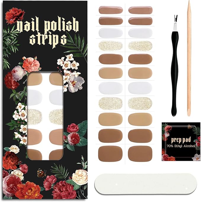 Nail Polish Strips - No UV Lamp Needed (Sepia Tone Brown) | 22 Pcs Salon Quality Gel Nail Stickers - Long Lasting Wraps Easy Application and Removal